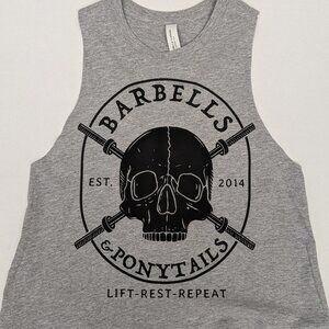 Barbells And Ponytails "Skull" Crop Racer Crop Tank Top NEW